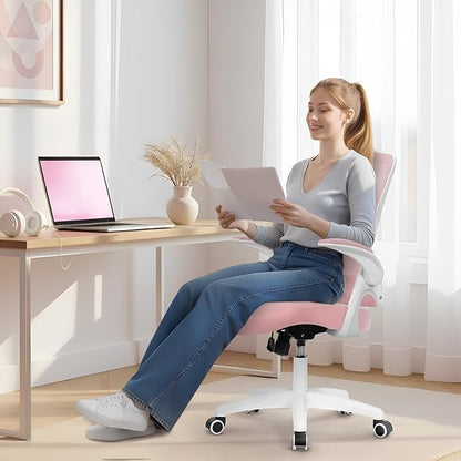NEO Chair Office Desk Chair Computer High Back Mesh Gaming Seat with Ergonomic Adjustable Comfy Flip-up Armrests Lumbar Support Height for Home (Pink)