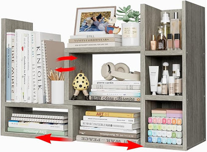 Desk Shelves Desktop Organizer Shlef - Grey Office Organization for Top of Desk Organizers and Accessories Corner Bookshelf Table Top Shelving Small Hutch Decorations for Office