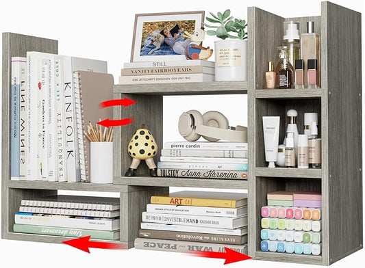 Desk Shelves Desktop Organizer Shlef - Grey Office Organization for Top of Desk Organizers and Accessories Corner Bookshelf Table Top Shelving Small Hutch Decorations for Office