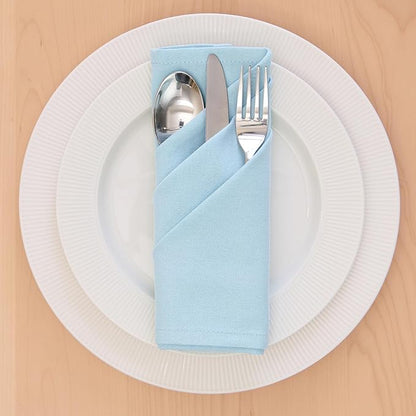 Encasa XO Ice Blue Cloth Napkins Set of 6, 17"x17" | Solid Color Cotton Dinner Napkins | Washable & Reusable Napkins for Dining Table Fall Decoration, Holiday & Christmas Festivals