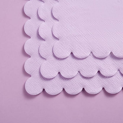 200 Pack Cocktail Napkin 2-Ply Scalloped Edged Dessert Napkins Folded 5 x 5 Inches Disposable Napkins for Dinner Wedding Birthday Party Bridal Anniversary Reception Event (Purple)