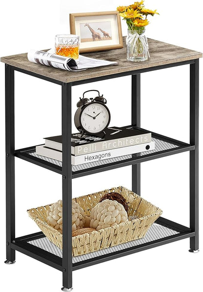 VECELO Tall End Side Tables, 30" Height Nightstand with 3-Tier Storage Shelf for Bedroom Living Room, Easy Assembly,Industrial Style, Grey