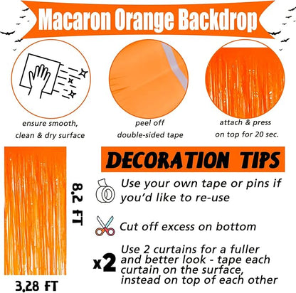 4 Pack Fringe Curtain Backdrop, 3.2Ft x 8.2Ft Macaron Orange Metallic Tinsel Foil Fringe Streamers Background for Photo Booth Birthday Wedding Baby Shower Carnival Easter Mother’s Day Party Decoration
