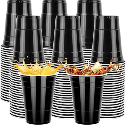 100PCS Black Plastic Cups, 16oz Disposable Party Cups Bulk, BPA Free Drink Cups for Soda Juice Beer Cocktail Cold Drinks Suitable for Wedding Halloween Thanksgiving Christmas Birthday Celebrations