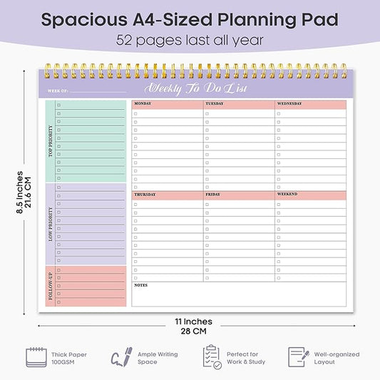 Taja 6 Pack of Weekly To Do List Notepad with 52 Undated Sheets（8.5"×11"）- Weekly Desk Planner for Women & Man, Work and Home - 6 Pack Multi