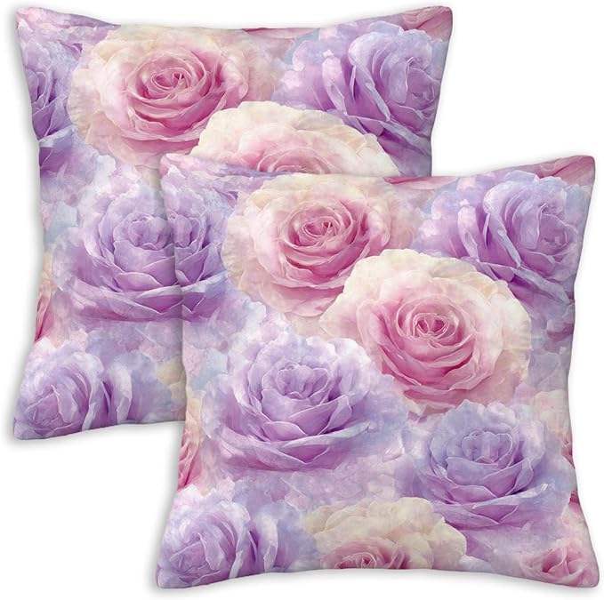 Rose Throw Pillow Covers Set of 2 | 18x18 Inches Cushion Cases for Couch, Sofa, Bedroom and Living Room | Romantic Floral Pillowcases for Home Decoration