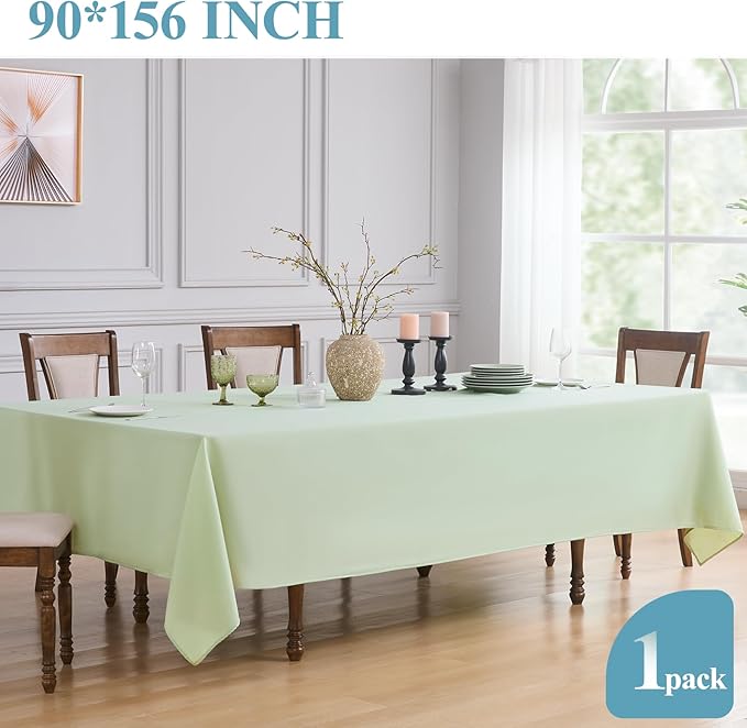 VidaFete 1 Pack Tablecloth 90 * 156inch Rectangle Table Cloth Polyester, Stain Wrinkle Resistant Polyester Dining Table Cover for Kitchen Dinning Party Wedding Tabletop Buffet Decoration(Sagegreen)