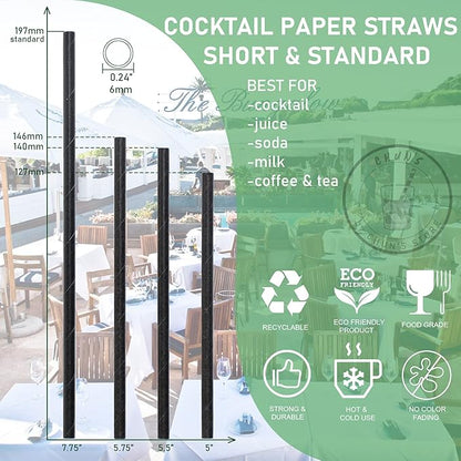 Short Paper Straws Bulk 5.5 inch - 500 ct. Disposable Black Paper Drinking Straw, Sip Stirrers for Cocktail, Coffee and Short Drinks