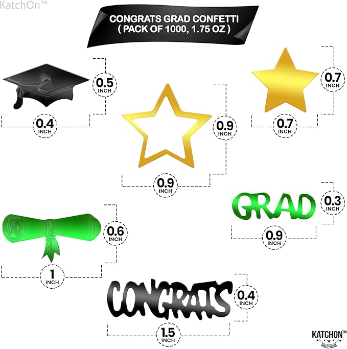 Katchon, Congrats Grad Confetti 2025 - Pack Of 1000 | Green And Gold Graduation Decorations 2025 | Graduation Confetti | Grad Table Decorations 2025