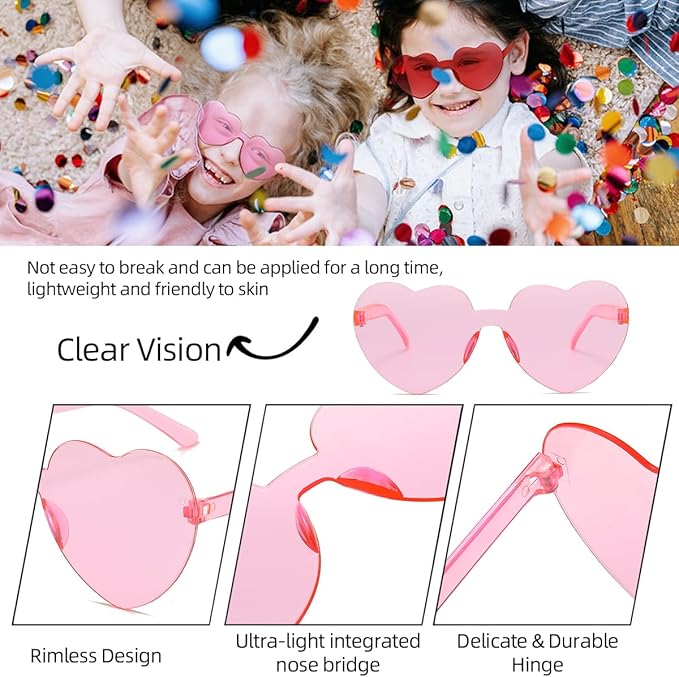 12/20/24 Pairs Heart Sunglasses for Women Men, Trendy Heart Shaped Rimless Transparent Sunglasses, Bachelorette Party