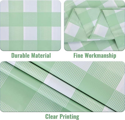 Kesfey 12 Packs Sage Green Gingham Tablecloth Sage Green and White Checkered Table Cloths 54 x 108 Inches Disposable Plastic Gingham Tablecovers Waterproof Picnic Camping Table Covers for Baby Shower
