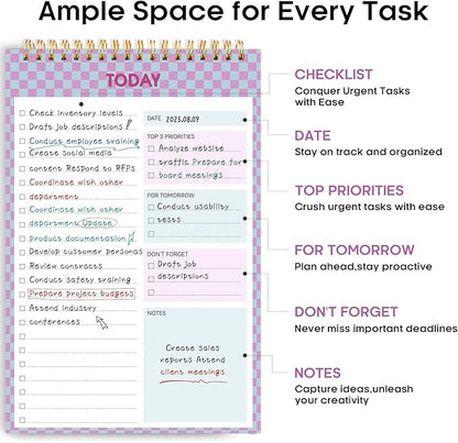 Taja 6 Pack of To Do List Notepad - To Do List Notebook for Work with 52 Sheets, 9.8" x 6.5", Undated Daily Planner Perfect for Daily Tasks and Goal Setting, Notepad Suitable for Office, Home & School - Lavender Checkered