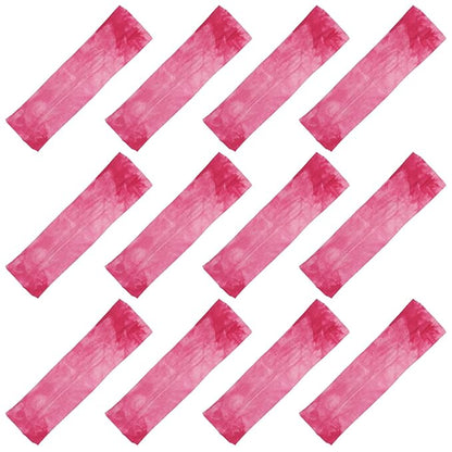 Kenz Laurenz Soft and Stretchy Elastic Cotton Headbands, Pack of 12, Pink Tie Dye