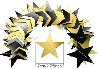 Patelai Glitter Star Garland Banner Christmas Decor 130 Feet Star Hanging Bunting Banner Twinkle Backdrop for Homecoming Classroom Wedding Birthday Halloween Party Supplies(Black, Gold)