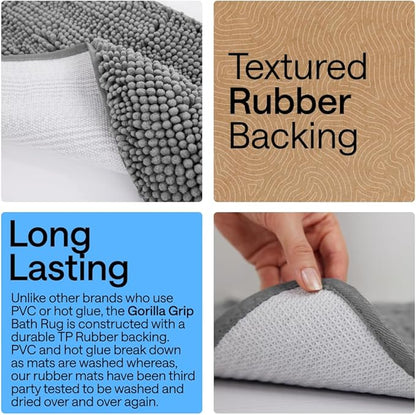 GORILLA GRIP Bathroom Rug Sets, Soft Chenille 2 Piece Area Rugs Set, Toilet Base Mat and 30x20 Carpet, Absorbent Microfiber Washable Mats Dry Quickly, Home Décor and Bath Room Accessories, Grey