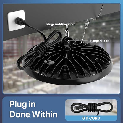 HYPERLITE High Bay LED Lights: 4-Pack 200W UFO LED Light with Plug & Play Plug - 5000K IP65 Waterproof Shatterproof Lighting Fixture