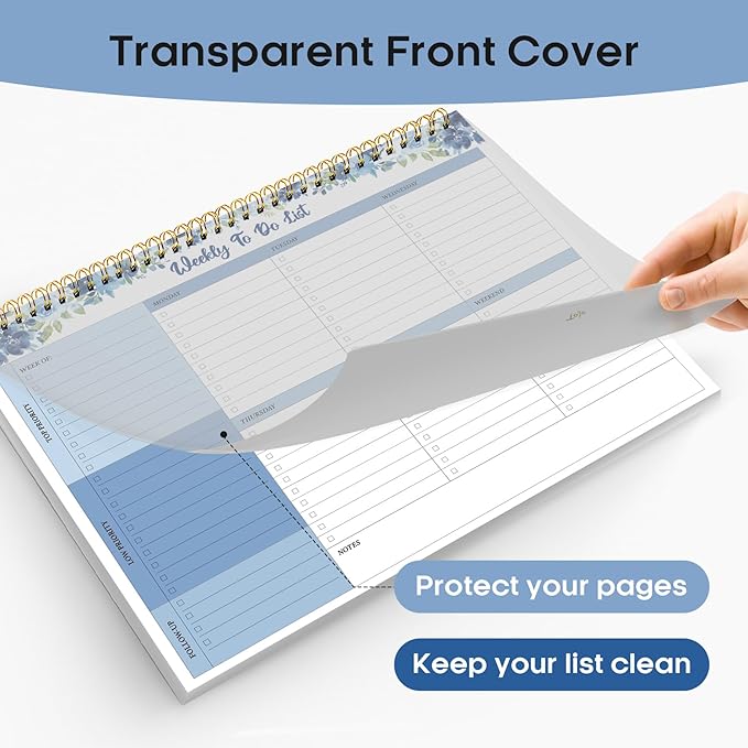 Taja Weekly To Do List Notepad with 52 Undated Sheets（8.5"×11"）- Weekly Desk Planner for Women & Man, Work and Home - 1 Pack Azure Bloom
