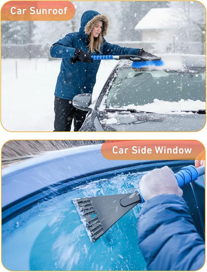 EcoNour 27" Aluminum Snow Brush 4 Pack with Ice Scrapers for Car Windshield and Window | Car Snow Scraper and Brush with Ergonomic Foam Grip Winter Accessories (Orange, Pink, Green, Blue)