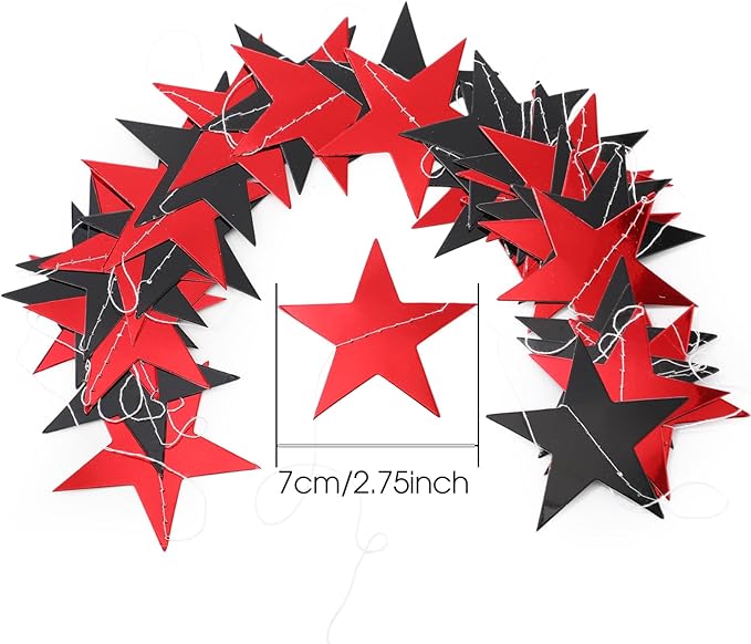 Patelai Glitter Star Garland Banner Christmas Decor 130 Feet Star Hanging Bunting Banner Twinkle Backdrop for Homecoming Classroom Wedding Birthday Halloween Party Supplies(Red,Black)