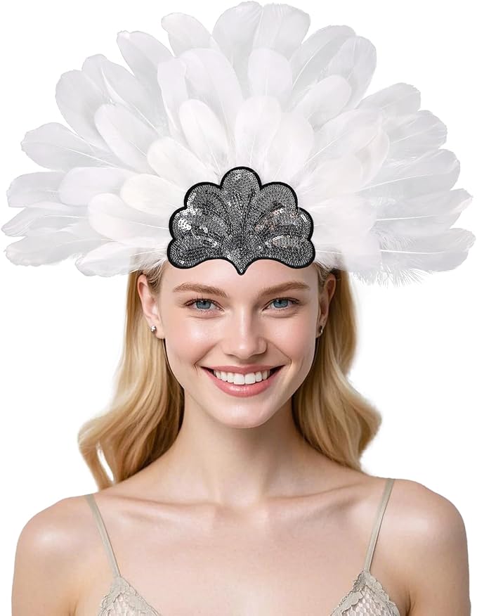 Women's Carnival Feather Headpieces Sequin Headdress for Wedding Masquerade Party Cosplay Feather Headbands