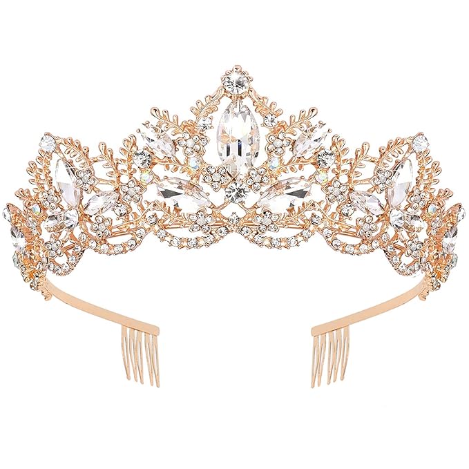 Gold Tiara and Crown for Women Crystal Headband with Comb Rhinestones Princess Hairpiece for Girls Wedding Hair Accessories for Party Bride Bridesmaids Bridal Prom Halloween Costume Cosplay