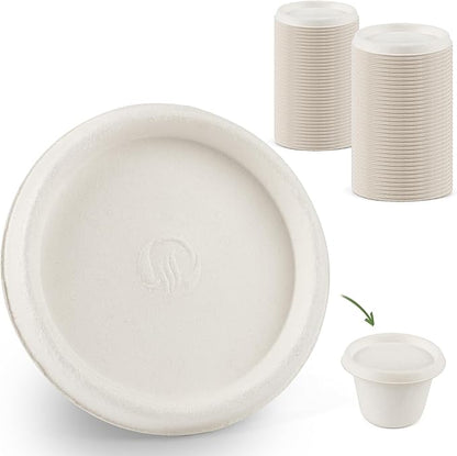 Mat Board Center, 4 oz Bagasse Compostable Cup Lids,Sugarcane Fiber Material, White, 2000-Pack