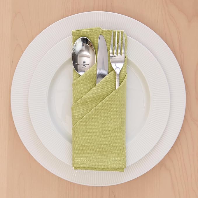Encasa XO Sage Green Cloth Napkins Set of 12, 17"x17" | Solid Color Cotton Dinner Napkins | Washable & Reusable Napkins for Dining Table Fall Decoration, Holiday & Christmas Festivals