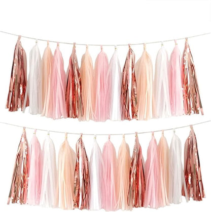 We Moment Tissue Paper Tassels Party Tassel Garland Banner for Party Decorations, DIY Kits,Pink,White,Peach,Rose glod,40 PCS