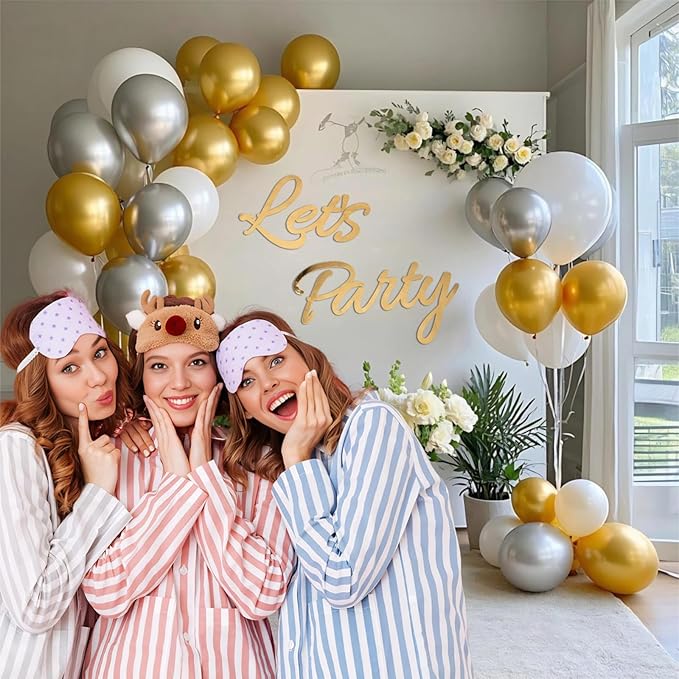 Let's Party Sign for Backdrop Decor Waterproof Lettering for Balloon Arch Garland Birthday Wedding Baby Shower Graduation Bachelorette Party Christmas Celebrate Decorations (Gold)