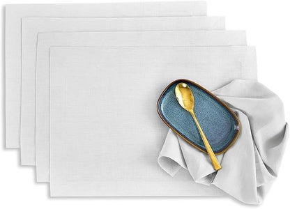 Solino Home Linen Placemats Set of 4 - Silver Cloud Placemats 14 x 19 Inch - 100% Pure Linen Table Place Mats for Fall, Autumn - Fete
