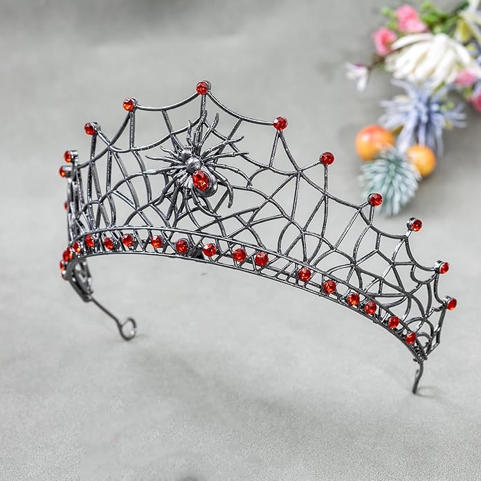Gothic Black Spider Web Crown for Women Dark Queen Crystal Tiara Metal Headpiece Vampire Cosplay Masquerade Party Prom Night Witch Sorceress Costume Accessory