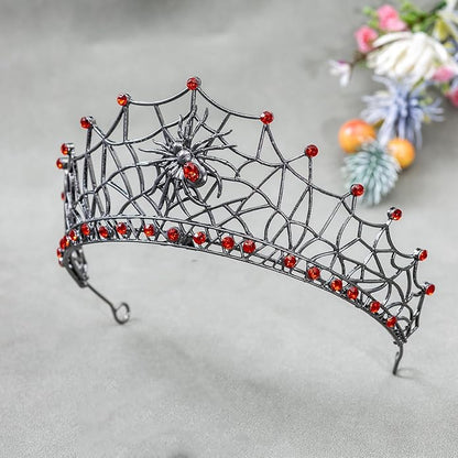 Gothic Black Spider Web Crown for Women Dark Queen Crystal Tiara Metal Headpiece Vampire Cosplay Masquerade Party Prom Night Witch Sorceress Costume Accessory