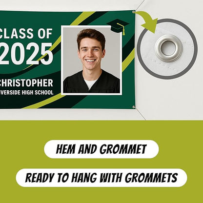 Custom Graduation Banner Class of 2025 with Photo and Name – Personalized Congrats Sign for High School or College Seniors – Indoor Outdoor Graduation Party Decoration