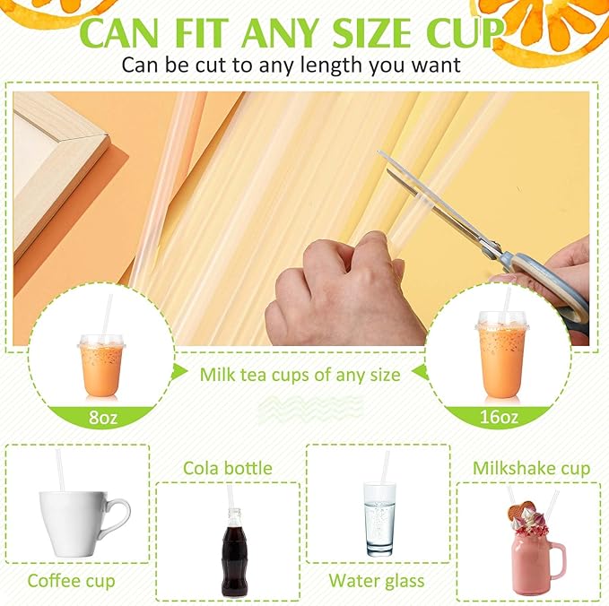 Tessco for you 600 Pcs 9.84 Inch Smoothie Straws Bulk Disposable Bubble Tea Straws Large Plastic Individually Wrapped for Tall Homemade Milkshakes (Clear)