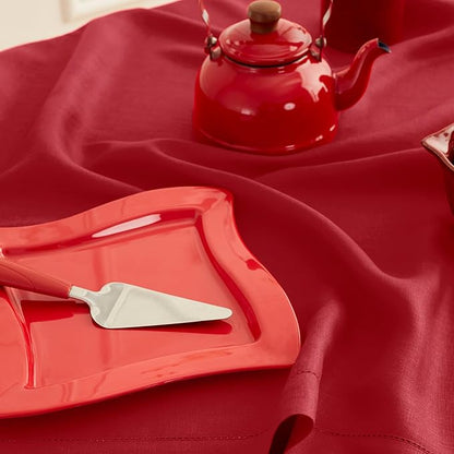 Solino Home Red Linen Napkins Set of 4-100% Pure Linen Hemstitch Dinner Napkins 20 x 20 Inch for Christmas, Holiday, Winter, New Year - Classic Hemstitch