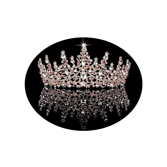 TOBATOBA Crystal Wedding Tiara for Women Rose Gold Crown Royal Queen Headband Metal Princess Bride Quinceanera Headpieces Birthday Prom Pageant Halloween Costume Cosplay