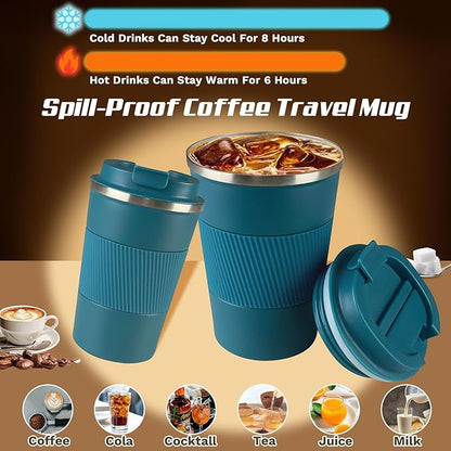 Vacuum Insulated Stainless Steel Travel Coffee Mug with Lid, Leak-Proof Reusable Thermal Cup Keeps Drinks Hot & Cold for Hours, Durable Portable Tumbler for Men & Women(3rd-Blue, 17OZ)