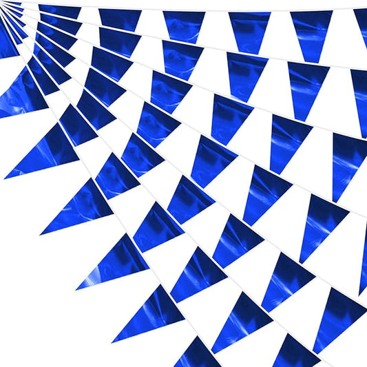 130FT Blue Glitter Triangle Pennant Banner Flag Metallic Bunting Fabric Garland for Christmas Graduation Wedding Engagement Anniversary Bachelorette Birthday Bridal Shower Valentine's Party Decor