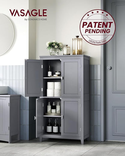 VASAGLE Floor Storage Cabinet, Freestanding Storage Unit with 4 Doors, Adjustable Shelves, 11.8 x 23.6 x 43.3 Inches, for Entryway, Bathroom, Dove Gray UBBC552P36V1