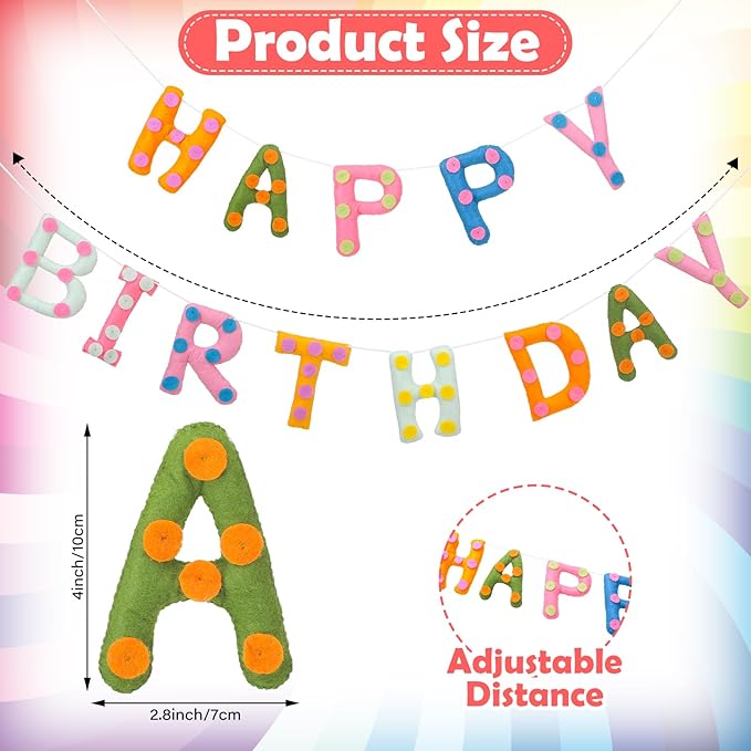 Felt Happy Birthday Garland Rainbow Banner Reusable Happy Birthday Sign Party Supply for Party Decor(Colorful Color,Spot)