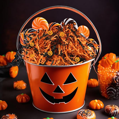 ZEBMOON 1 LB Black Orange Crinkle Cut Paper Shred Filler Great for Gift Wrapping, Halloween Basket Filling, Birthday, Wedding, Thanksgiving, Christmas Day, New Year Party Decorations Filling Supplies