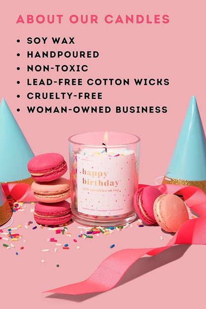 Happy Birthday Candle for Women - 8oz Soy Candle, Vanilla Cake, Coconut, Buttercream Scent - Festive Sprinkles, Premium Design, Eco-Friendly, 40+ Hours Burn Time