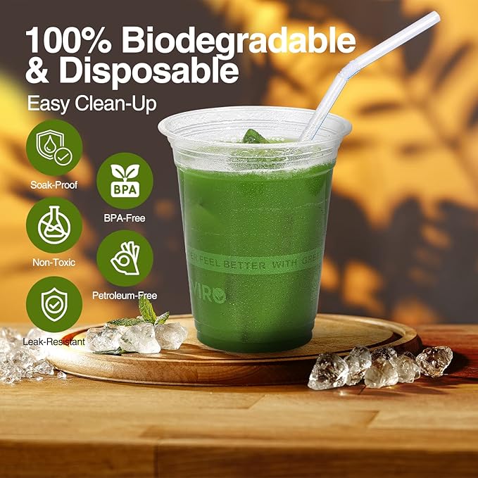 Eco Compostable Plant-Based Clear Plastic Cups 16oz Thick, Reusable, Disposable Iced Coffee Cups for Smoothies, Beer & Any Beverages for Parties, Weddings & Gatherings (16oz)