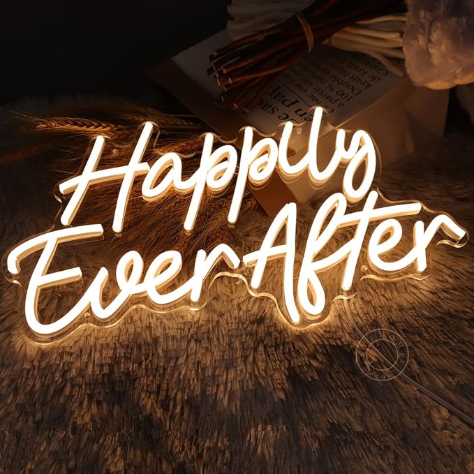 SYLHOME Happily Ever After LED Neon Light Sign Wedding Party Birthday Neon Art Wall Sign Decor USB Bedroom Home Pub Decor Valentine's Day Night Light 5V Warm White 15.75"X9.2"