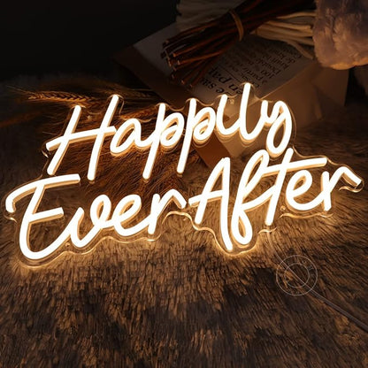 SYLHOME Happily Ever After LED Neon Light Sign Wedding Party Birthday Neon Art Wall Sign Decor USB Bedroom Home Pub Decor Valentine's Day Night Light 5V Warm White 15.75"X9.2"