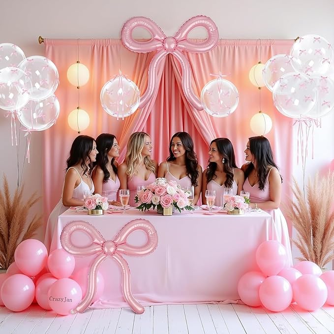 6 Pcs Pink Bow Balloons Bow Birthday Decorations for Girls Women Bow Theme Birthday Party Decorations for Bridal Shower Baby Shower Engagement Bachelorette Party Supplies 26 x 24 Inch