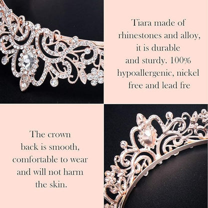 COCIDE Tiara Crystal Crowns Princess Rhinestone Crown with Combs Bride Headbands Bridal Wedding Prom Birthday Party Hair Accessories Jewelry for Women Girls (Rose Gold)