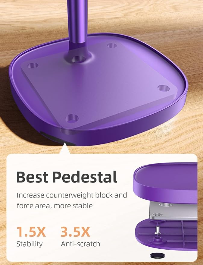 LISEN Cell Phone Stand Adjustable Phone Holer for Desk, Computer Office Desk Accessories for iPhone 16 Holder Women Kitchen Essentials Fits All Mobile Phones Switch Kindle iPads Tablet 4-10in Purple