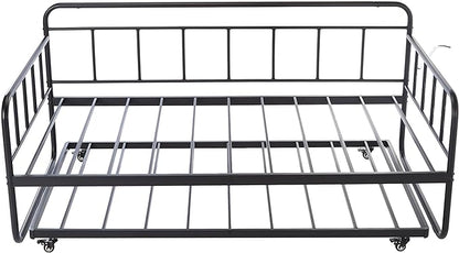 Amazon Basics Twin Daybed and Trundle Bed Frame Set, Space Saving Steel Slat Support, Easy Assembly, Twin Size, Black, 77.3 x 40 x 35.4 in