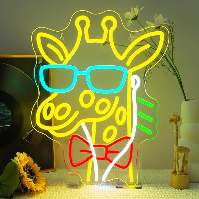 Lucunstar Giraffe Neon Sign Music LED Sign for Wall Giraffe Decor for Bedroom Studio Live House Animal Neon Light Up College Room Music Gifts for Animal Lovers Teens